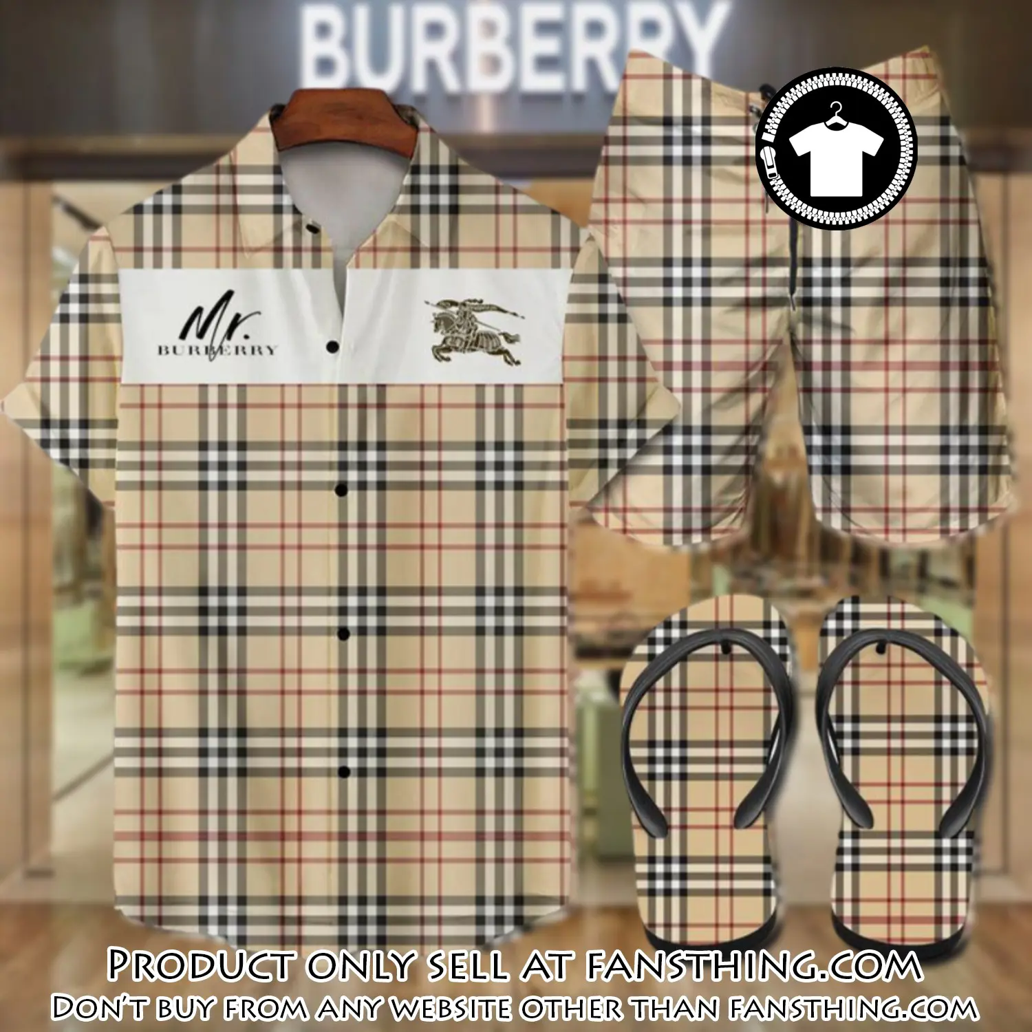 Burberry flip flops and combo hawaii shirt shorts luxury brand summer outfit hsf218 fst0011652